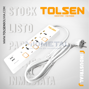 38310 REGLETA TOMA CORRIENTE 3 ENTRADAS, 2 USB, con interruptor (INDUSTRIAL ) Cable de 3 metros
